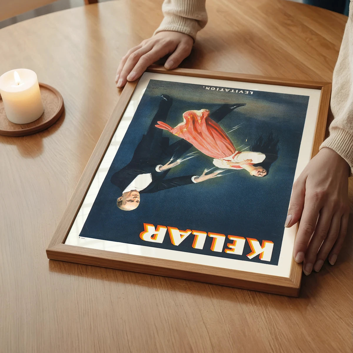 Kellar Levitation retro theatre poster print hanging in a bedroom