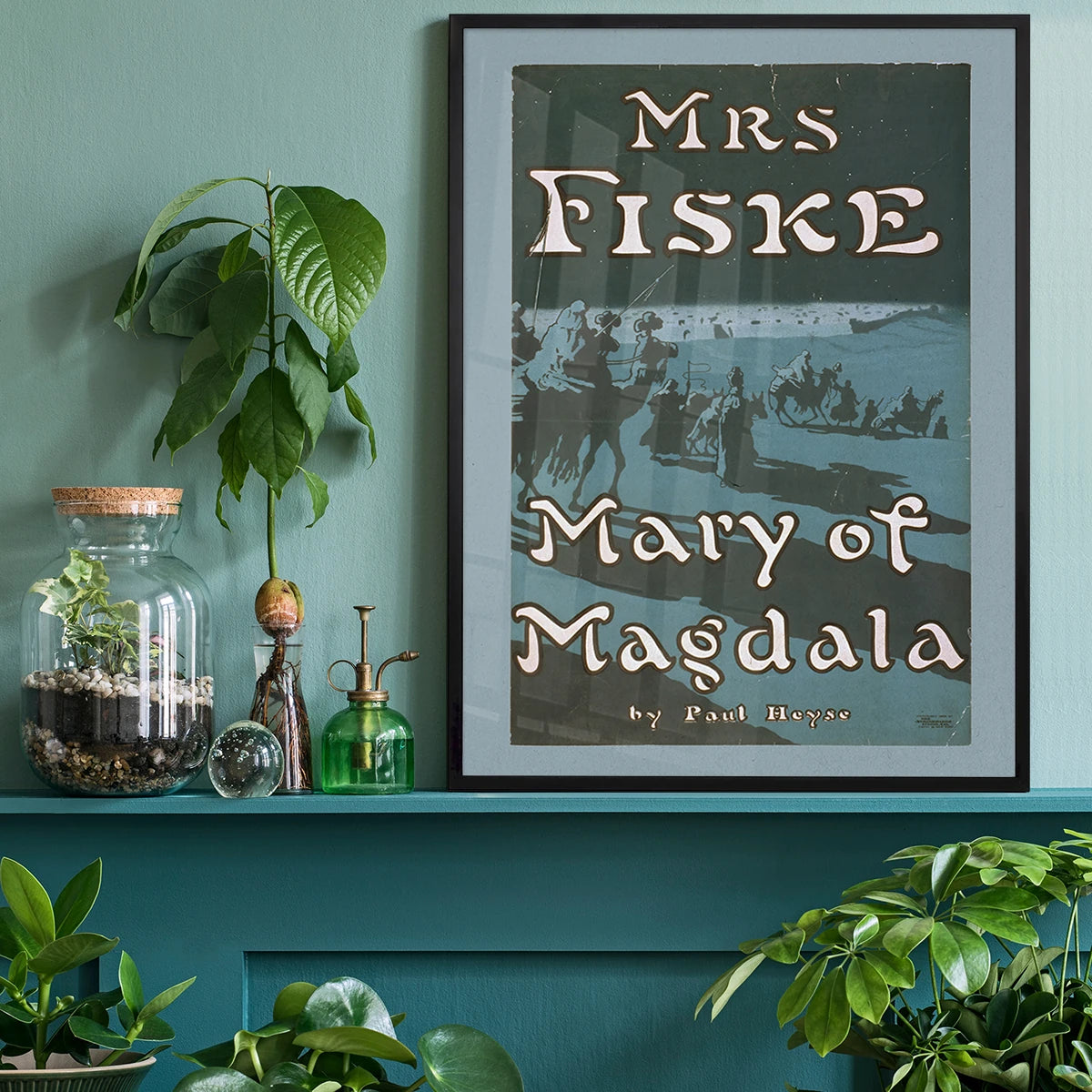 Vintage theatre poster caravan print on a home office wall