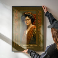 Vintage actress portrait print displayed in a kitchen