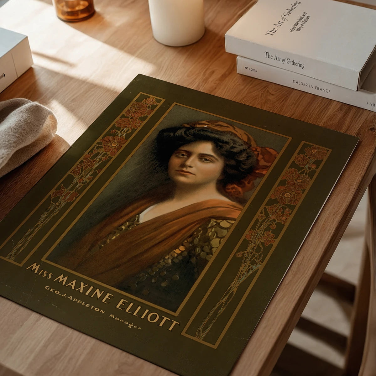Framed Edwardian portrait print on a dining room wall