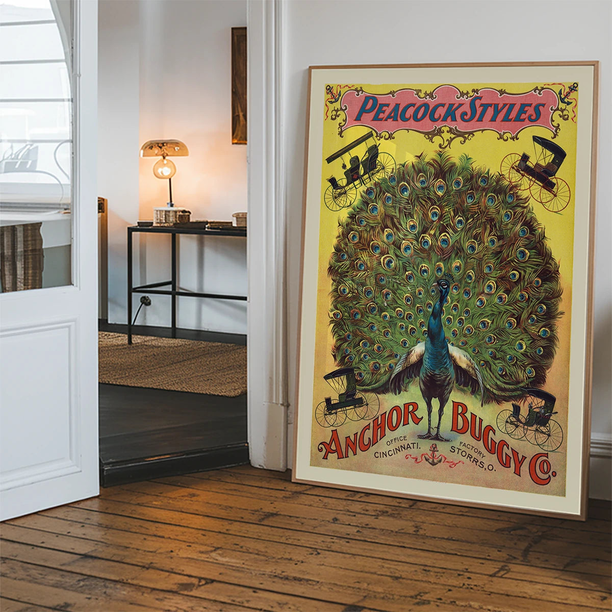 Peacock Styles Anchor Buggy Co. print hung in a welcoming hallway