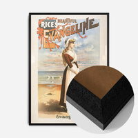 vintage Evangeline theatre poster print in a black wood frame, side profile