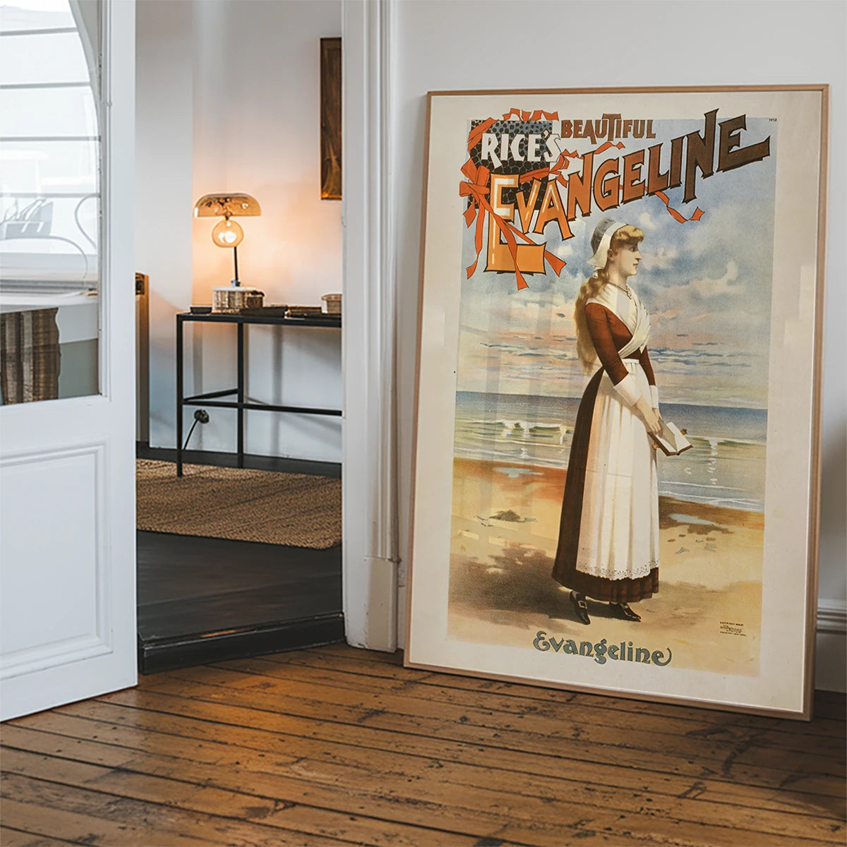 Vintage Evangeline theatre poster hanging in a welcoming hallway