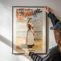 Retro seaside poster print of Evangeline on a kitchen wall