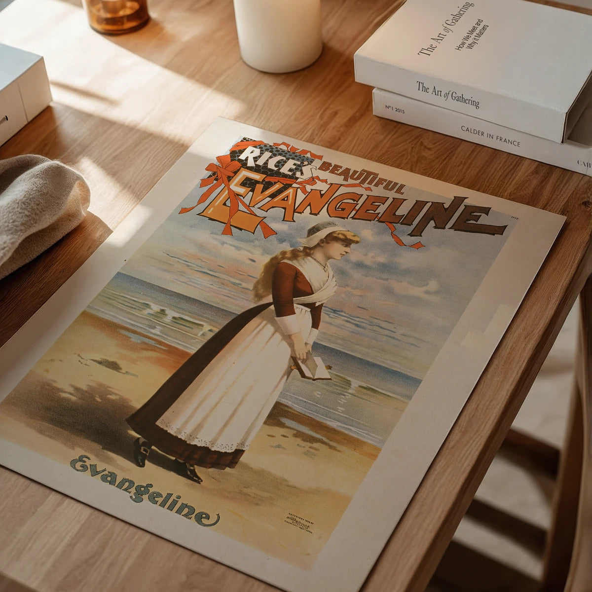 Vintage theatre poster print Evangeline in a dining room setting