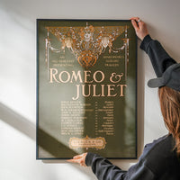 Romeo and Juliet vintage theatre poster print on a kitchen wall