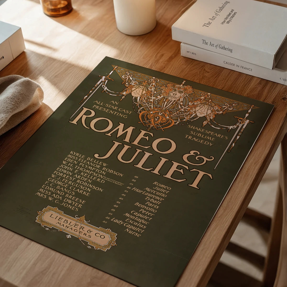 Art nouveau Romeo and Juliet poster print in a dining room