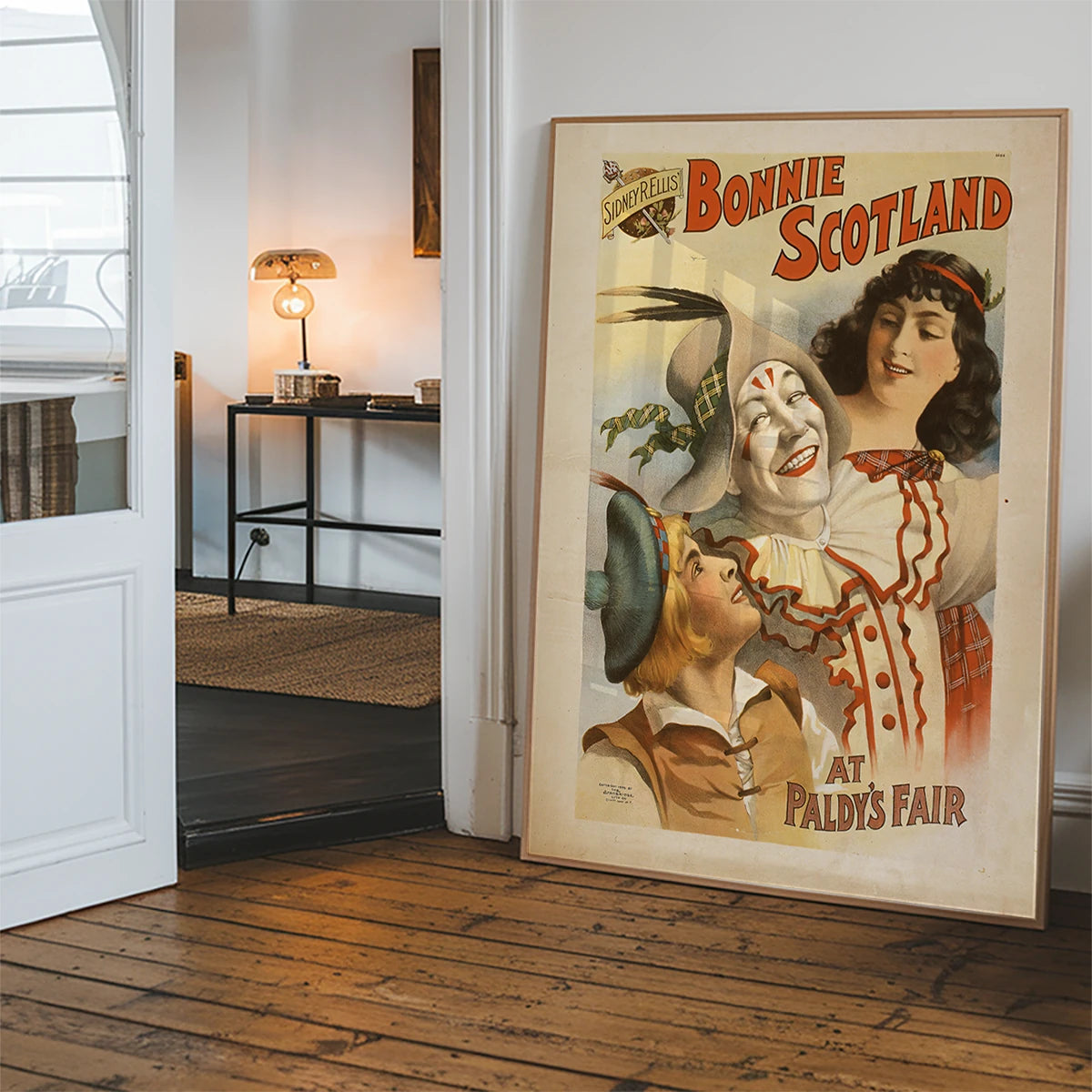 Bonnie Scotland vintage theatre poster print hanging in a hallway
