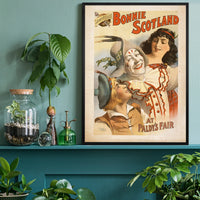 Vintage Scottish theatre poster print on a home office wall