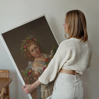 Spring Beauties vintage girl with flowers print displayed on a living room wall