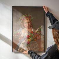 Vintage girl with flower garland artwork on a kitchen wall