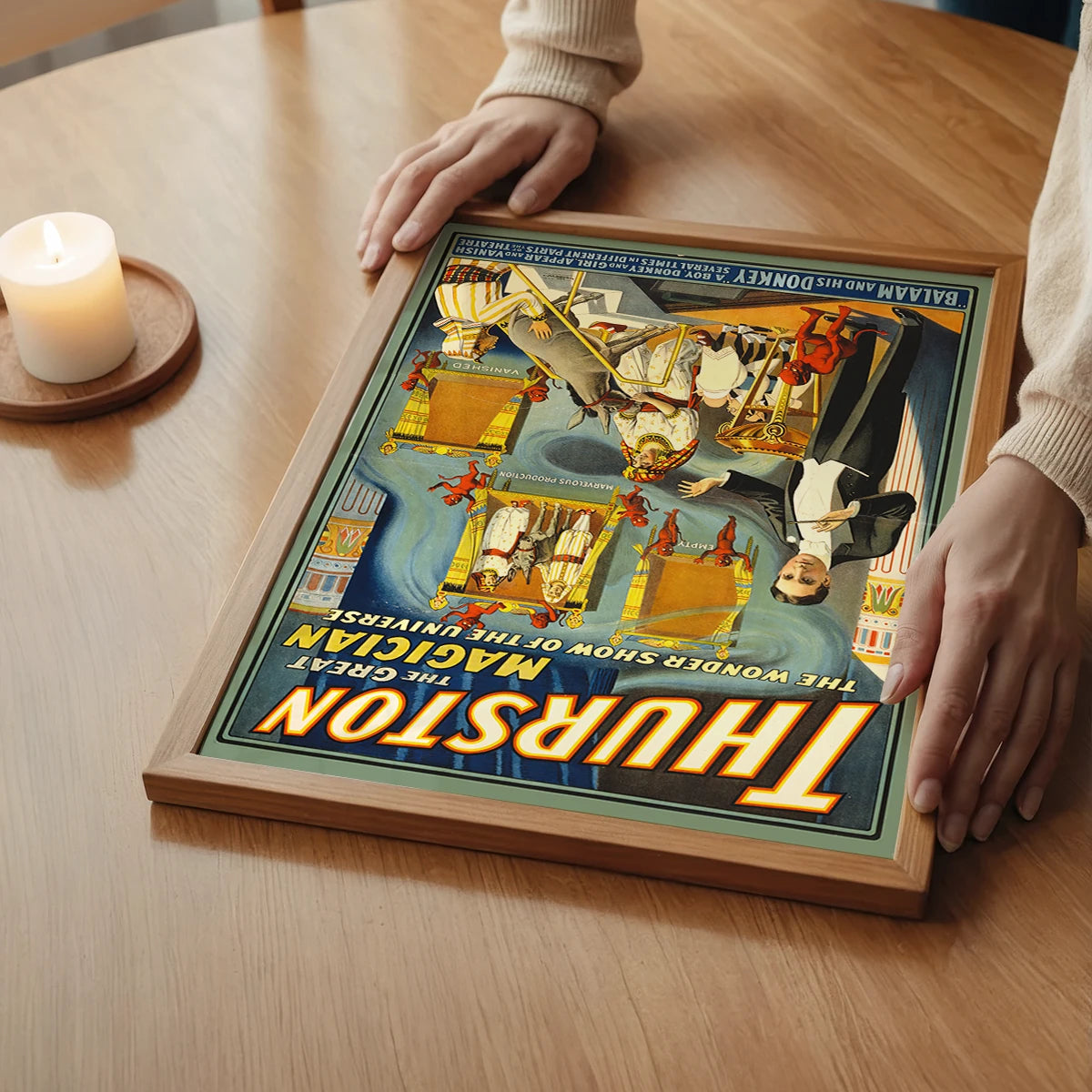 Retro magic show wall art in a bedroom setting