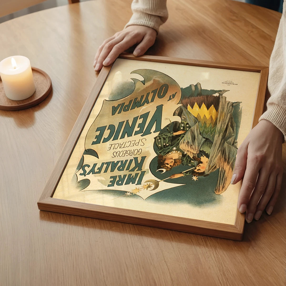 Vintage theatre poster wall art in a bedroom setting