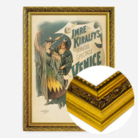 vintage theatre poster print in a gold ornate frame, side profile