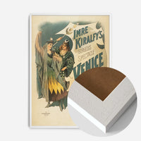 vintage theatre poster print in a white wood frame, side profile