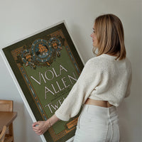 Viola Allen Twelfth Night poster print displayed on a living room wall as vintage theatre wall art