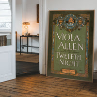 Vintage Twelfth Night theatre poster print hanging in a hallway