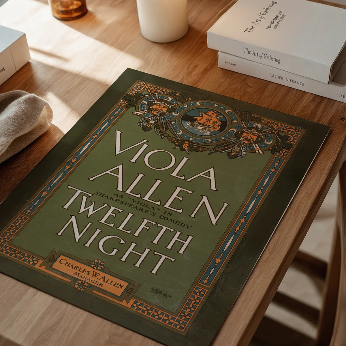Viola Allen Twelfth Night poster print on a dining room wall