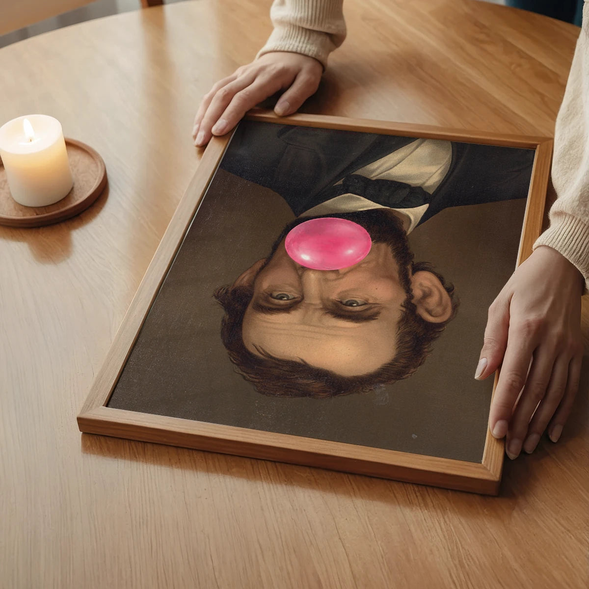 Abraham Lincoln bubblegum print hung in a stylish bedroom
