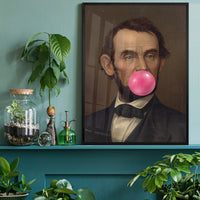 Vintage portrait bubblegum bubble print above a home office desk