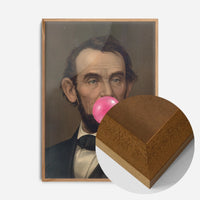 vintage portrait bubblegum bubble print in an oak wood frame, side profile