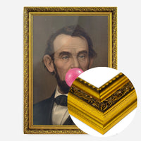 vintage portrait bubblegum bubble print in a gold ornate frame, side profile