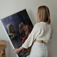 Tattooed Sculptor floral tattoo painting print displayed on a living room wall
