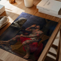 Classical tattooed figure print on a dining room wall