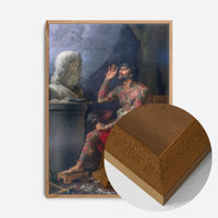 tattooed sculptor painting print in an oak wood frame, side profile