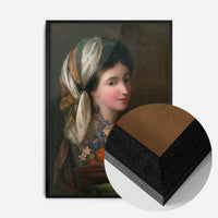 floral tattooed woman portrait print in a black wood frame, side profile