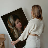 Tattoo Lady 2 vintage floral portrait print displayed in a living room