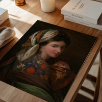 Vintage floral portrait print on a dining room wall