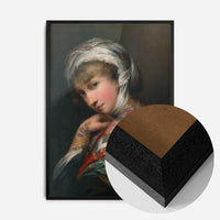 floral tattooed lady portrait print in a black wood frame, side profile