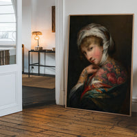 Floral tattooed lady portrait print hanging in a welcoming hallway