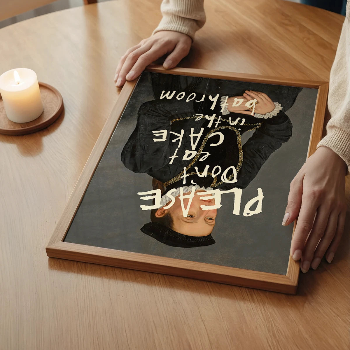 The print styled on a bedroom wall as quirky gallery art