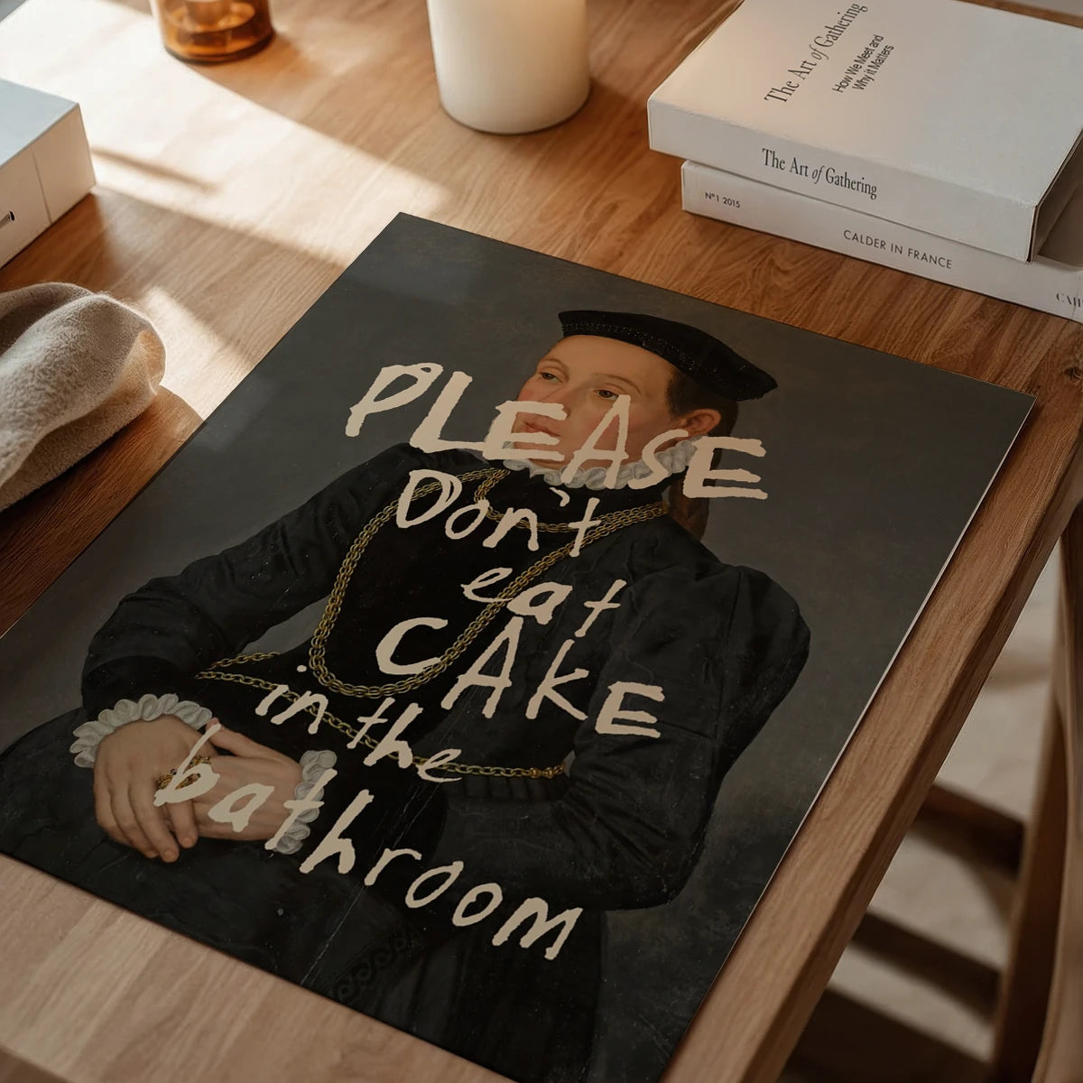 The print displayed in a dining room as a witty talking point