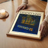 Portrait Greggs starry night parody poster on a bedroom wall