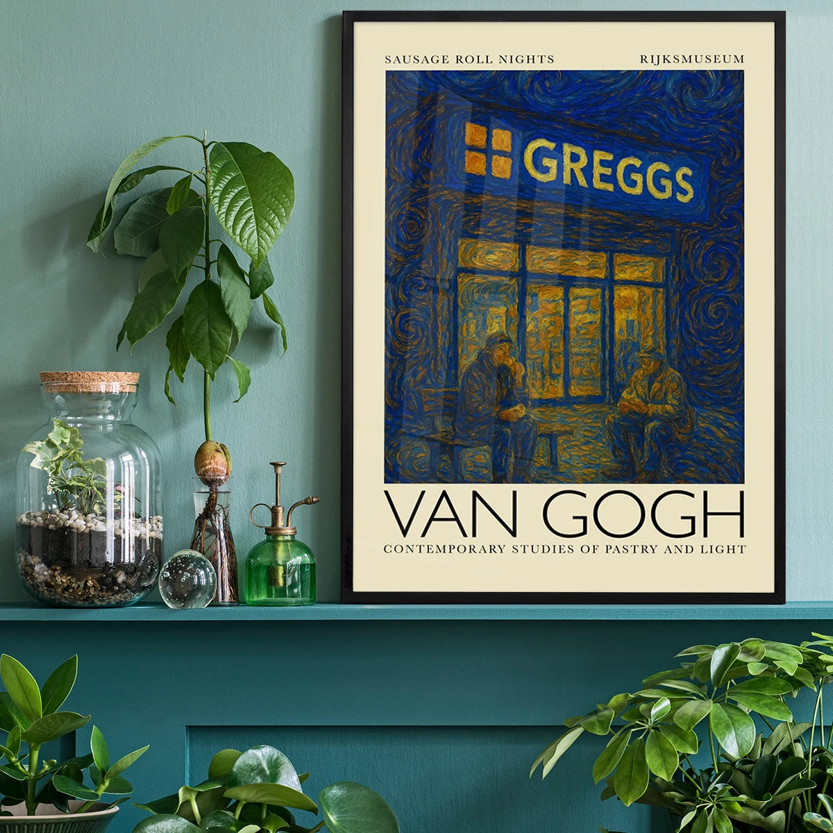 The print hung above a desk in a home office