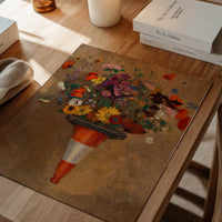 Traffic Cone Bouquet print on a dining room wall, expressive floral still life in warm tones