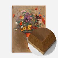 wildflowers in traffic cone print in an oak wood frame, side profile