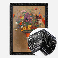 wildflowers in traffic cone print in a black ornate frame, side profile