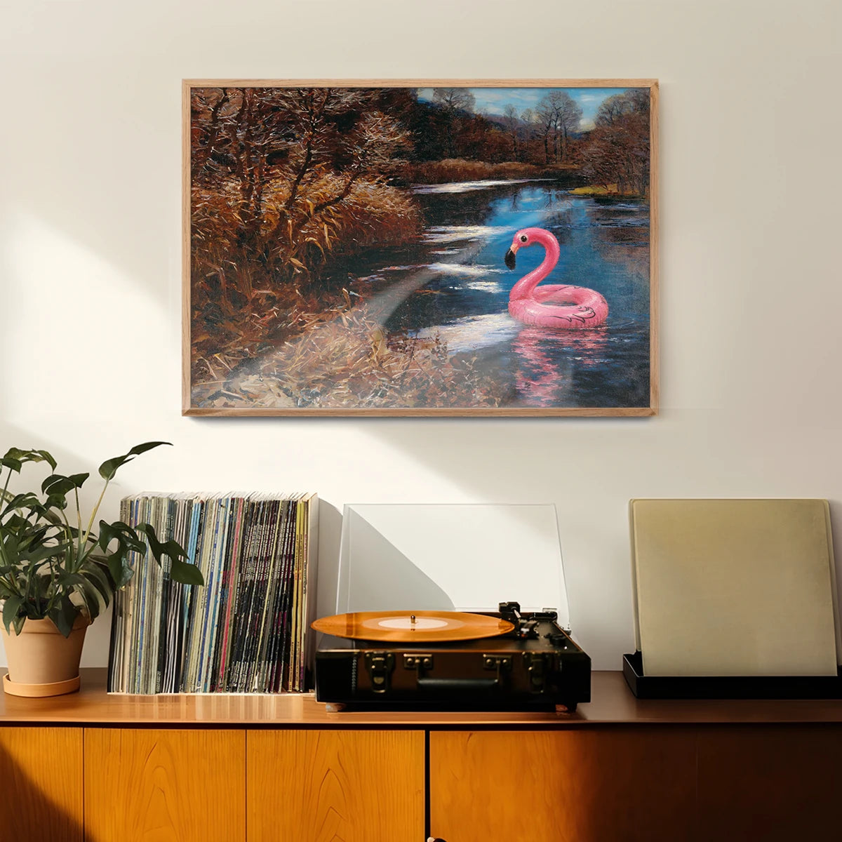 Pink Float framed print hung in a welcoming hallway