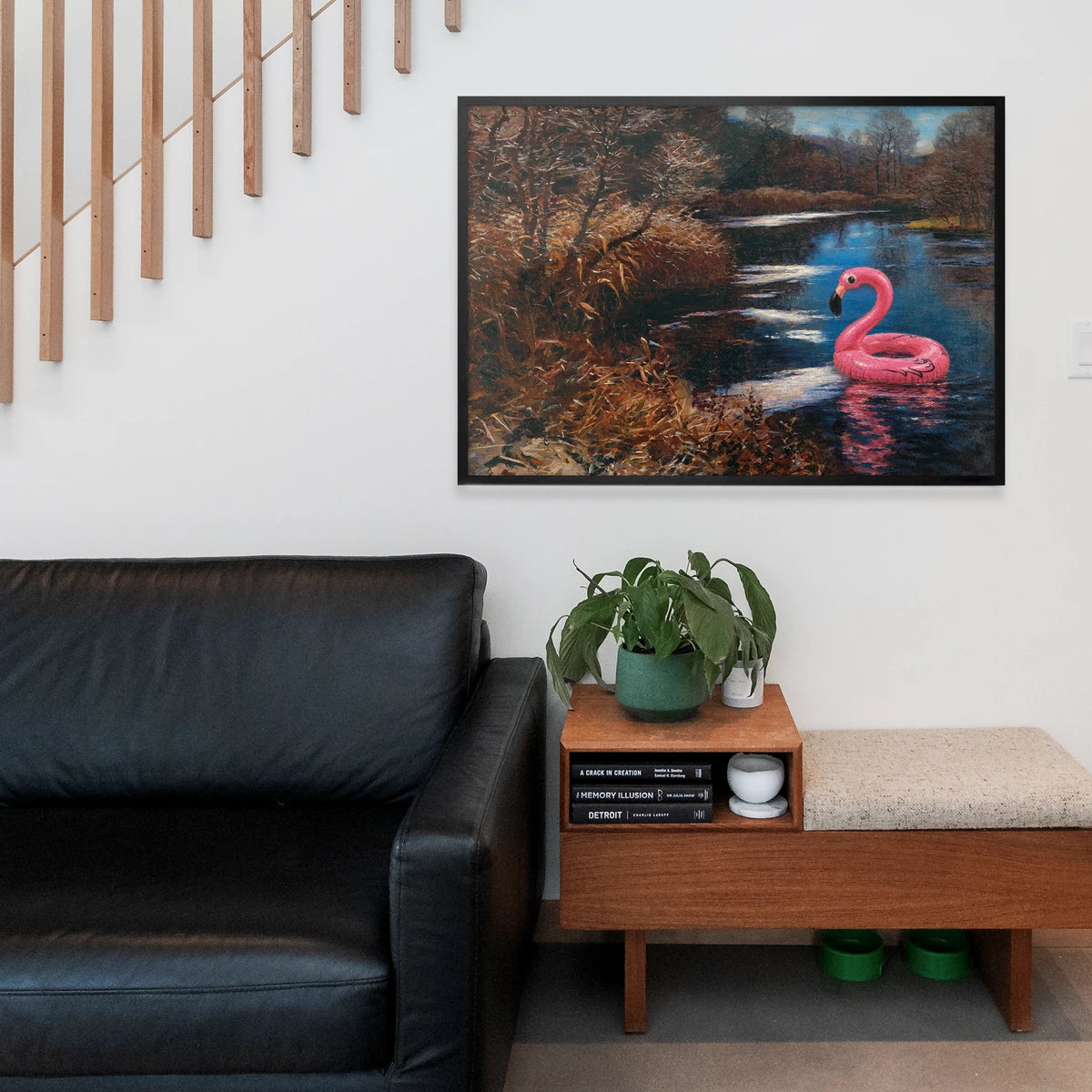 Inflatable swan river landscape on a home office wall