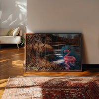The print brightening a kitchen wall with playful pink and rust tones