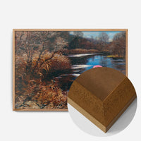 inflatable swan river landscape print in an oak wood frame, side profile
