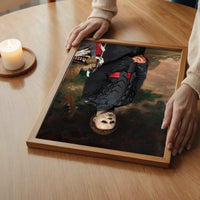 General Mike gothic portrait print above a bedroom bed