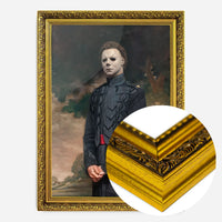 masked general portrait print in a gold ornate frame, side profile