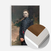 masked general portrait print in a white wood frame, side profile