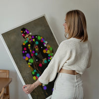 Paintball Soldier print displayed on a living room wall, a vintage soldier portrait with neon splatter