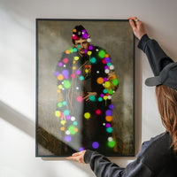 Splattered soldier portrait framed and displayed in a kitchen as quirky wall art